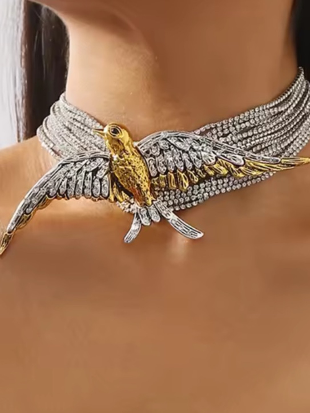 Gold & Silver Parrot Multi-Strand Crystal Choker
